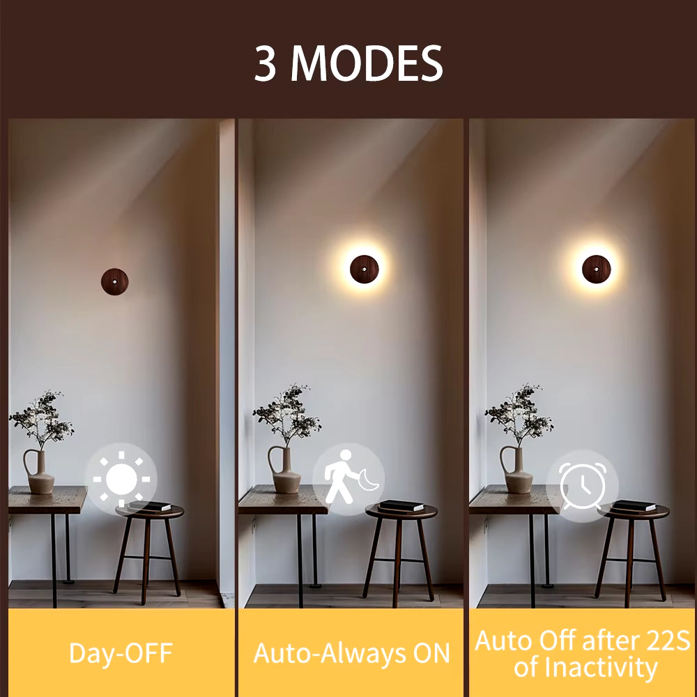 LED Human Induction Wall Lamp Wood Motion Sensor Night Light Auto On/Off Sensor Wall Light Room Decoration for Bedside Staircase