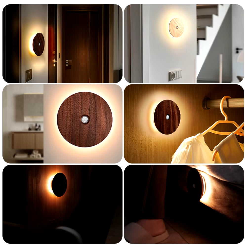 LED Human Induction Wall Lamp Wood Motion Sensor Night Light Auto On/Off Sensor Wall Light Room Decoration for Bedside Staircase