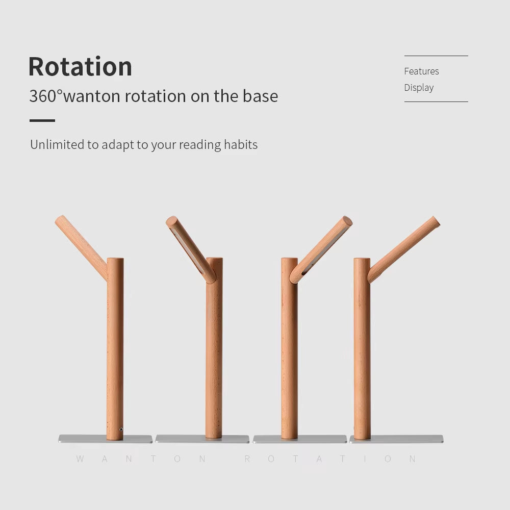 LED Wood Desk Reading Lamp Wood Creative Branches Table Lamp Eye Protection 360° Rotate Study Room Light Magnetic Bedside Office