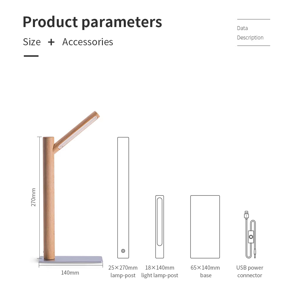 LED Wood Desk Reading Lamp Wood Creative Branches Table Lamp Eye Protection 360° Rotate Study Room Light Magnetic Bedside Office
