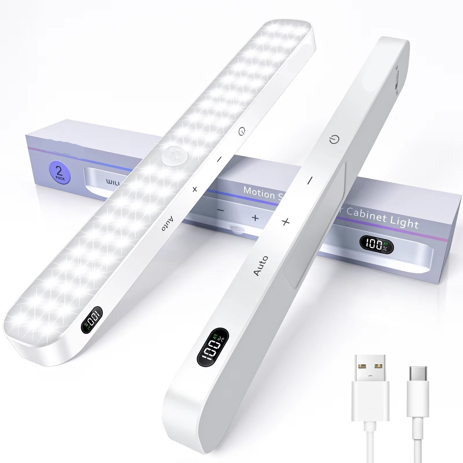 Motion Sensor Cabinet Light Battery Display 60 LED Touch Light Bar Wireless Rechargeable Battery Night Light